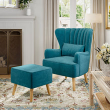 Load image into Gallery viewer, Occasion Faux Wool Wingback Chair Padded Armchair and Footstool Wingback Chairs Living and Home Blue
