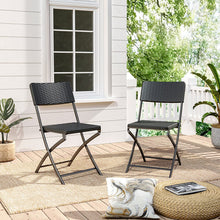 Load image into Gallery viewer, Set of 2 Outdoor Rattan Plastic Folding Chairs for Parties Events and More Garden Dining Sets Living and Home Black