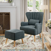 Load image into Gallery viewer, Occasion Faux Wool Wingback Chair Padded Armchair and Footstool Wingback Chairs Living and Home Dark Grey