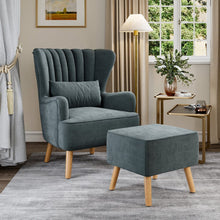 Load image into Gallery viewer, Occasion Faux Wool Wingback Chair Padded Armchair and Footstool Wingback Chairs Living and Home