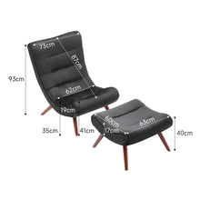 Load image into Gallery viewer, Black Modern Curved Velvet Lounge Chair with Footstool Lounge Chairs Living and Home