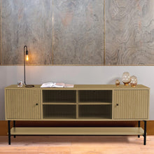 Load image into Gallery viewer, Wooden TV Cabinet with Open Shelving and Metal Legs Living and Home