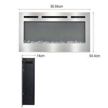 Load image into Gallery viewer, Silver 2kW Electric Fireplace 12 Flame Colour Recessed Fire with 2 Heat Settings Wall Mounted Fires Living and Home