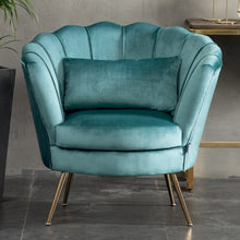 Load image into Gallery viewer, Velvet Upholstered Scalloped Lotus-like Chair with Metal Legs Living and Home