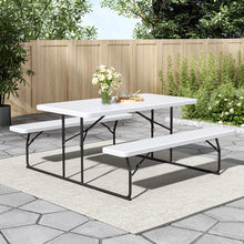 Load image into Gallery viewer, Livingandhome Foldable Picnic Table and Bench Set with Parasol Hole