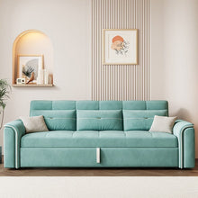 Load image into Gallery viewer, Cottonfy Multifunctional Mint Velvet Pull Out Chaise Sofa Bed with Storage Cottonfy UK 3-Seater Full-Paid
