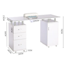 Load image into Gallery viewer, 120cm Wide White Professional Manicure Station Nail Table on Wheels with Dust Collector Dressing Tables Living and Home