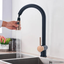 Load image into Gallery viewer, Black Pull Out Single Lever Mono Tap with 2 Jet Options