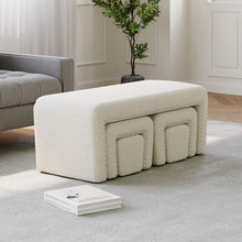 Load image into Gallery viewer, White Upholstered Teddy Fleece Ottoman Bench Set