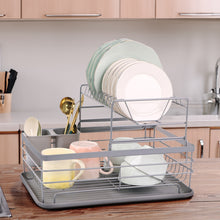 Load image into Gallery viewer, 2 Tier Metal Dish Drainer Rack Sink Washing Plates Draining Board