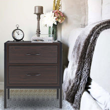 Load image into Gallery viewer, Retro Style Wooden Bedside Cabinet Metal Frame Nightstand with 2 Drawers Cabinets Living and Home