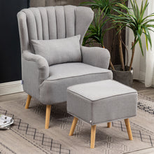 Load image into Gallery viewer, Contemporary Wing Back Armchair and Ottoman Set with Cushion and Footstool
