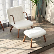 Load image into Gallery viewer, Sherpa Fleece Single Sofa and Footstool Set with Wooden Legs