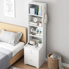 Load image into Gallery viewer, White Slim Storage Shelving Unit with Lockable Drawer