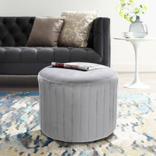 Load image into Gallery viewer, Diameter 40cm Round Pouf Footstool Velvet Ottoman Footstool Living and Home Grey