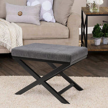 Load image into Gallery viewer, Classic Linen Buttoned Footstool with X-shaped Legs