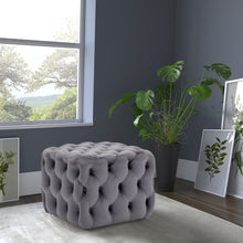 Load image into Gallery viewer, Square Velvet Upholstered Buttoned Footstool - Grey