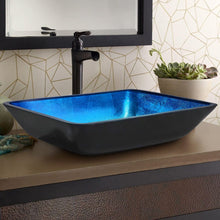 Load image into Gallery viewer, Rectangular Tempered Glass Bathroom Art Design Sink Bathroom Sinks Living and Home Blue