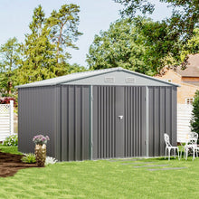 Load image into Gallery viewer, 10.5ft W x 6.7ft H Outdoor Garden Metal Storage Shed Motorcycle Storage Sheds with Lockable 2 Doors Garden Sheds Living and Home