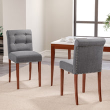 Load image into Gallery viewer, Set of 2 Contemporary Buttoned Accent Dining Chair Studded Rim Blue/Grey Living and Home Grey