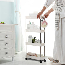 Load image into Gallery viewer, Slim Standing 4-Tier Corner Storage Rack Shelf Plastic for Kitchen Bathroom