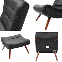 Load image into Gallery viewer, Black Modern Curved Velvet Lounge Chair with Footstool Lounge Chairs Living and Home