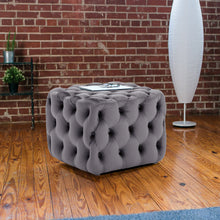 Load image into Gallery viewer, Square Velvet Upholstered Buttoned Footstool - Grey