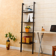 Load image into Gallery viewer, 4-Tier Wooden Wall Ladder Shelf Black