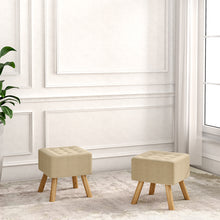 Load image into Gallery viewer, Linen Fabric Padded Wooden Leg Footstool