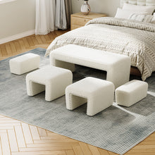 Load image into Gallery viewer, White Upholstered Teddy Fleece Ottoman Bench Set