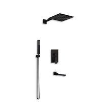 Load image into Gallery viewer, Sliver/Black Chrome Plated Square Concealed Showerhead and Handshower Mixer Set Shower Systems Living and Home