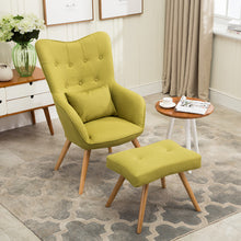 Load image into Gallery viewer, Classic Linen Oak Wood Legs Leisure Armchair with Cushion and Footstool