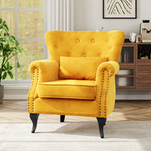 Load image into Gallery viewer, Upholstered Nail Head Modern Buttoned Armchair with Lumbar Pillow and Cushion