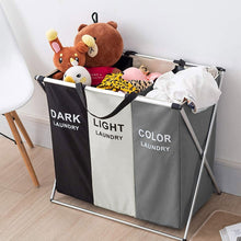Load image into Gallery viewer, 3-Section Foldable Laundry Basket with Aluminum Frame
