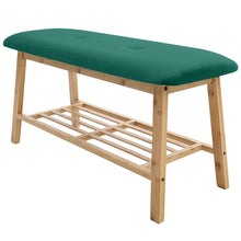 Load image into Gallery viewer, Shoe Bench Bamboo 2 Tier with Shoe Storage Rack Bench Living and Home Green Velvet
