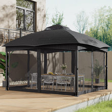 Load image into Gallery viewer, Refined Deep Gray Metal Pergola with Enclosed Mesh Drapes Living and Home