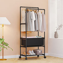 Load image into Gallery viewer, Livingandhome Double Rod Metal Clothes Rack on Wheels