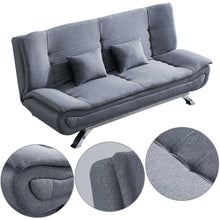 Load image into Gallery viewer, 190cm Wide Grey 3 Seater Sofa Linen Convertible Sofa Bed with 2 Pillows Sofa Beds Living and Home