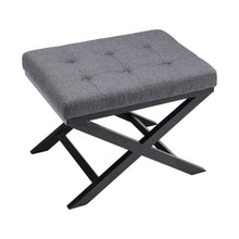 Load image into Gallery viewer, Classic Linen Buttoned Footstool with X-shaped Legs