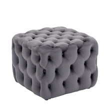Load image into Gallery viewer, Square Velvet Upholstered Buttoned Footstool - Grey