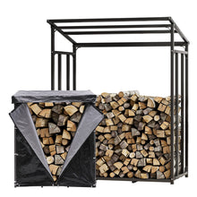 Load image into Gallery viewer, Garden Sanctuary Metal Tube Firewood Rack with PE Cover Roof Garden Sheds Living and Home