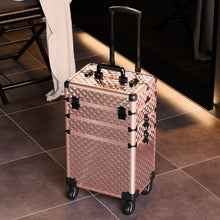 Load image into Gallery viewer, 3 in 1 Rose Gold/Black Portable Cosmetic Travel Case with Wheels Makeup Organizers Living and Home