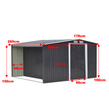 Load image into Gallery viewer, Garden Steel Shed Gable Roof Top with Firewood Storage Garden storage Living and Home W 330 x T 260 x H 178 cm