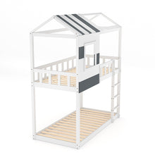 Load image into Gallery viewer, Modern Twin Bunk Bed Slatted Board House Shaped Living and Home