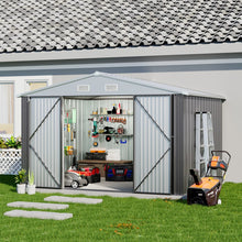 Load image into Gallery viewer, 10.5ft W x 6.7ft H Outdoor Garden Metal Storage Shed Motorcycle Storage Sheds with Lockable 2 Doors Garden Sheds Living and Home