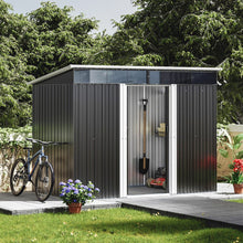 Load image into Gallery viewer, 8.6 ft Garden Bike Sheds Metal Storage Shed with Lockable Sliding Doors Garden Sheds Living and Home 260cm W x 131cm D x 200cm H