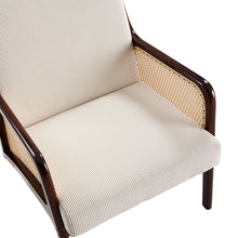 Load image into Gallery viewer, Corduroy Armchair with Rattan Armrest - Beige