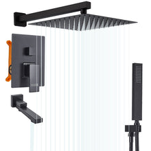 Load image into Gallery viewer, Sliver/Black Chrome Plated Square Concealed Showerhead and Handshower Mixer Set Shower Systems Living and Home