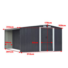 Load image into Gallery viewer, Garden Steel Shed Gable Roof Top with Firewood Storage Garden storage Living and Home W 330 x T 314 x H 178 cm