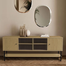 Load image into Gallery viewer, Wooden TV Cabinet with Open Shelving and Metal Legs Living and Home